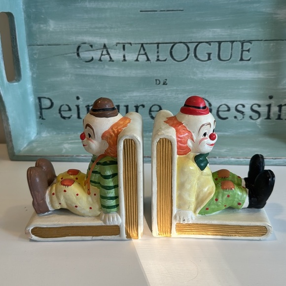 Vintage Ceramic Clown Bookends Nursery Kids Room Made in Taiwan Lefton - Picture 2 of 11